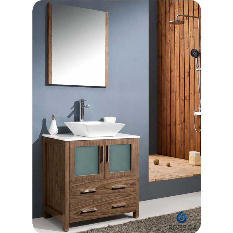 Fresca FVN6230WB-VSL Torino 30" Walnut Brown Modern Bathroom Vanity with Vessel Sink