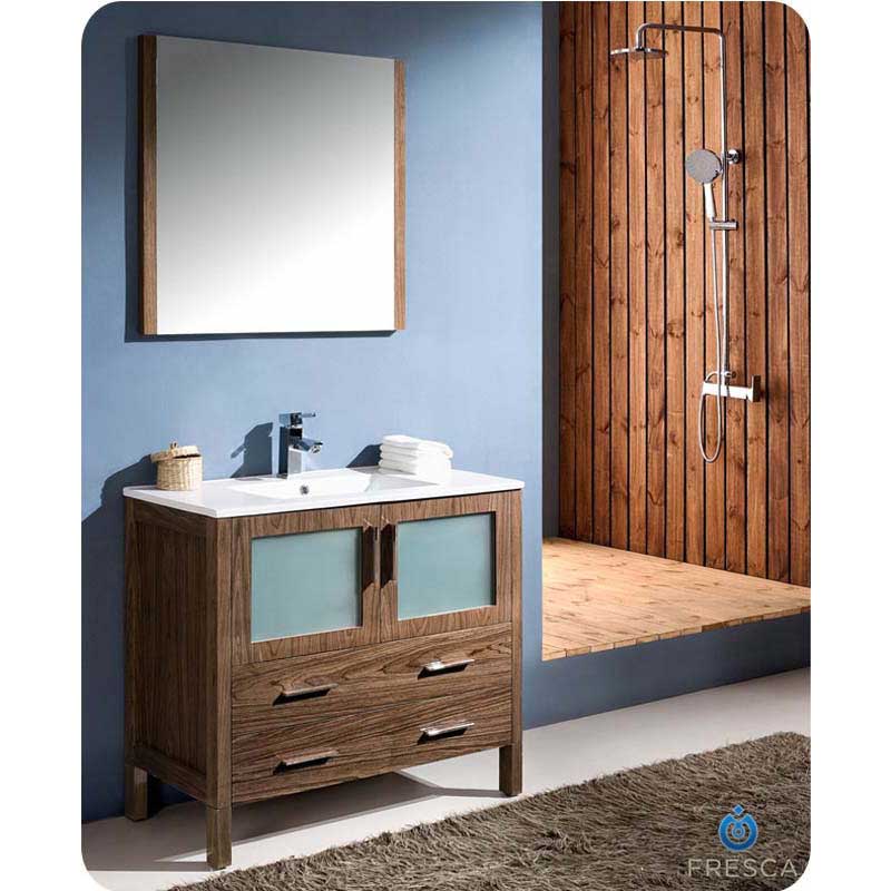 Fresca FVN6236WB-UNS Torino 36" Walnut Brown Modern Bathroom Vanity with Integrated Sink