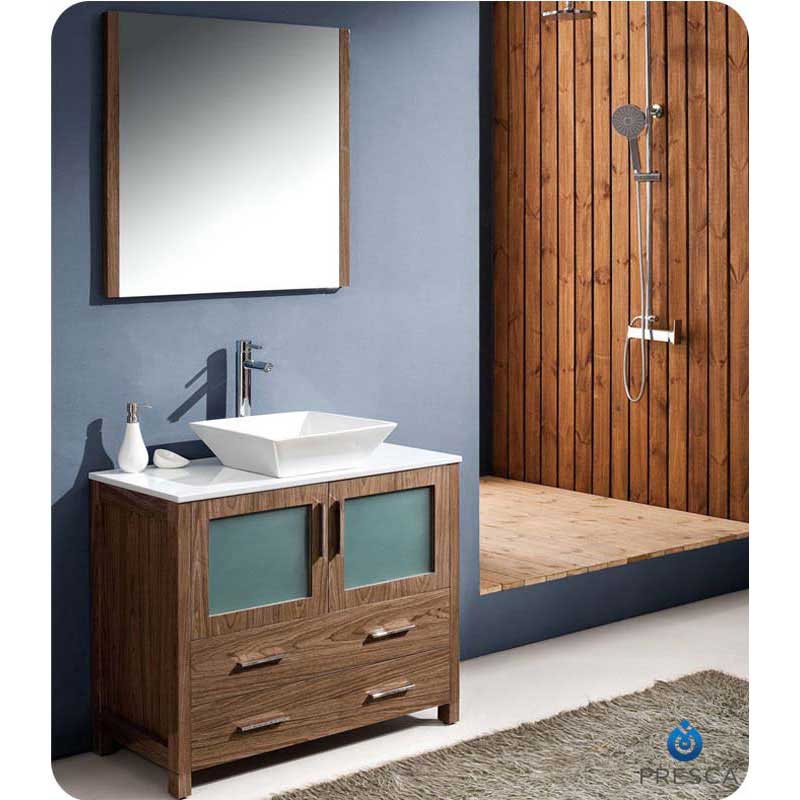 Fresca FVN6236WB-VSL Torino 36" Walnut Brown Modern Bathroom Vanity with Vessel Sink