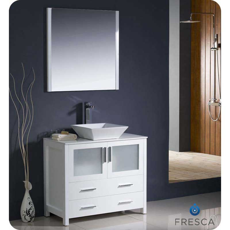 Fresca FVN6236WH-VSL Torino 36" White Modern Bathroom Vanity with Vessel Sink