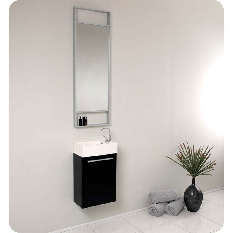 Fresca FVN8002BW Pulito Small Black Modern Bathroom Vanity with Tall Mirror