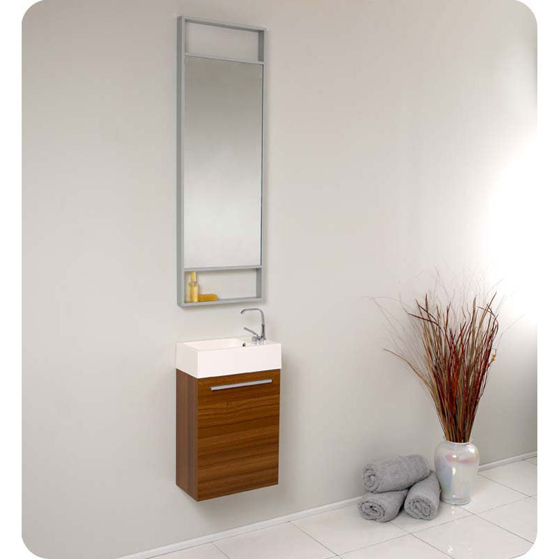 Fresca FVN8002TK Pulito Small Teak Modern Bathroom Vanity with Tall Mirror