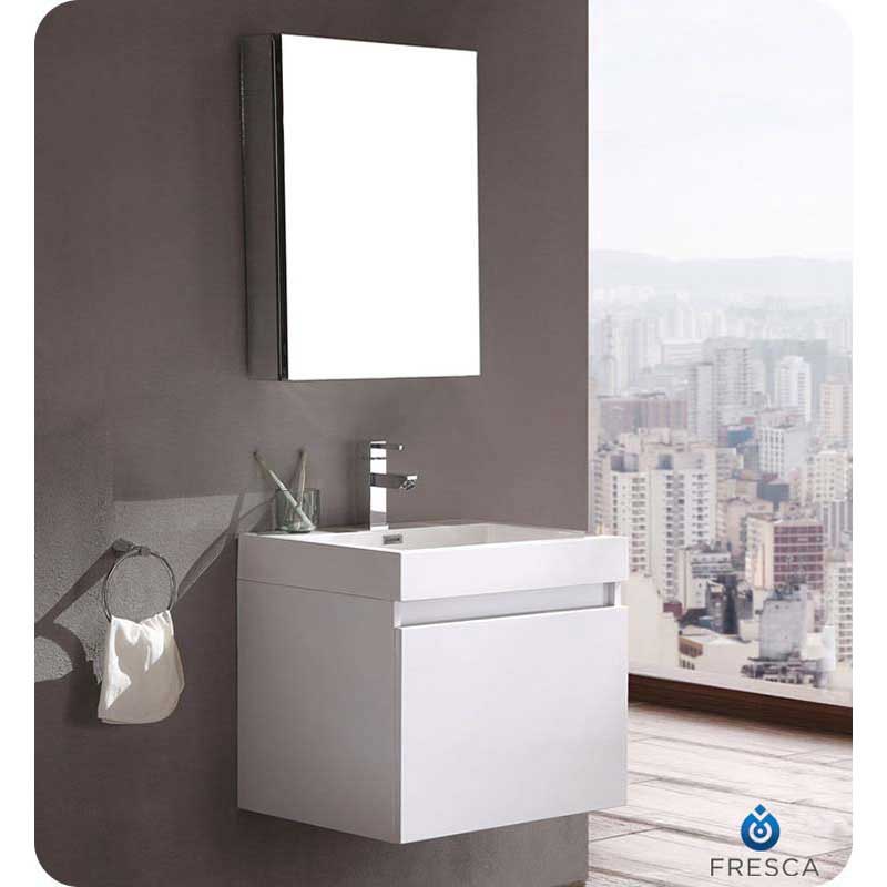 Fresca FVN8006WH Nano White Modern Bathroom Vanity with Medicine Cabinet