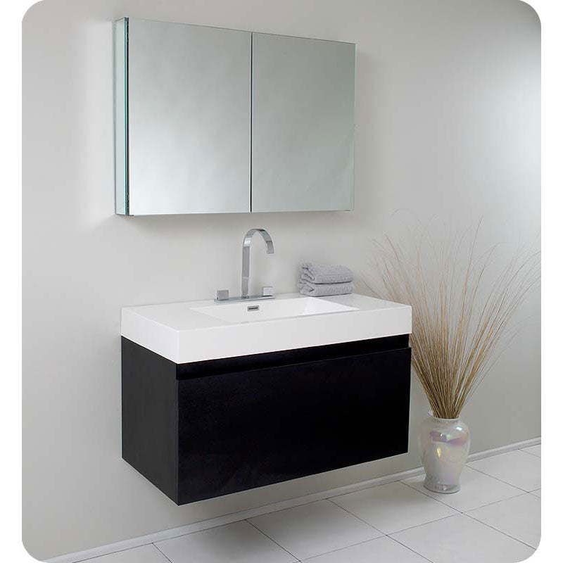 Fresca FVN8010BW Mezzo Black Modern Bathroom Vanity with Medicine Cabinet