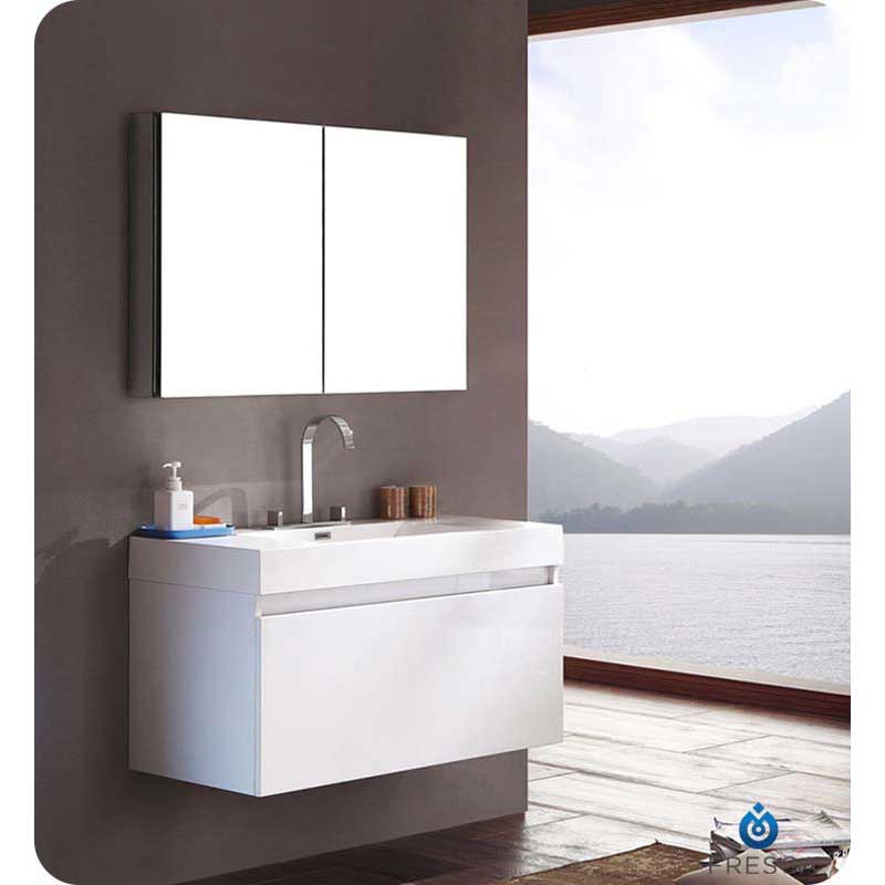 Fresca FVN8010WH Mezzo White Modern Bathroom Vanity with Medicine Cabinet