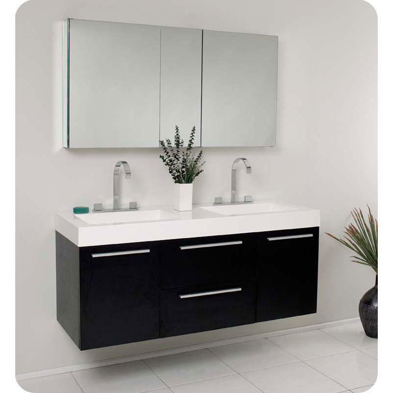 Fresca FVN8013BW Opulento Black Modern Double Sink Bathroom Vanity with Medicine Cabinet