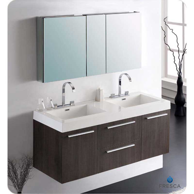 Fresca FVN8013GO Opulento Gray Oak Modern Double Sink Bathroom Vanity with Medicine Cabinet