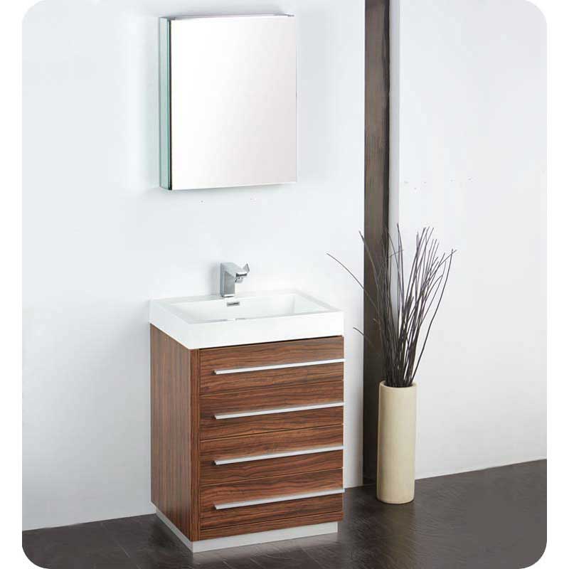 Fresca FVN8024GW Livello 24" Walnut Modern Bathroom Vanity with Medicine Cabinet