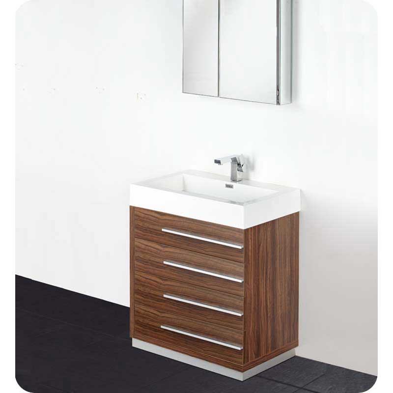 Fresca FVN8030GW Livello 30" Walnut Modern Bathroom Vanity with Medicine Cabinet