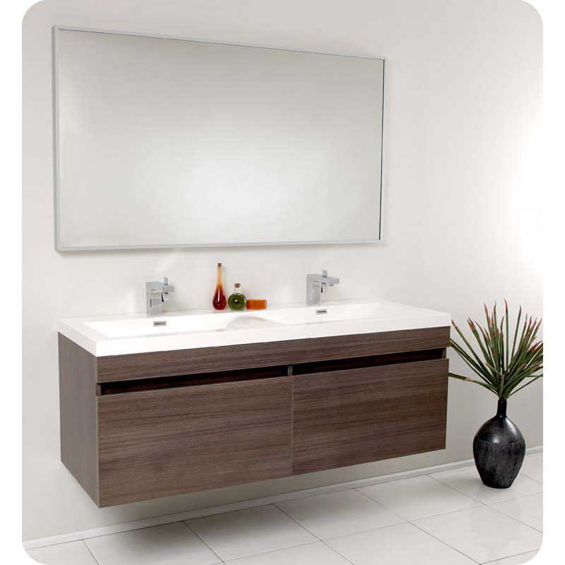 Fresca FVN8040GO Largo Gray Oak Modern Bathroom Vanity with Wavy Double Sinks