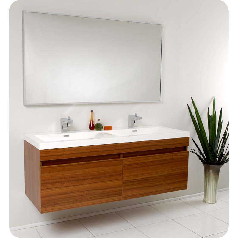 Fresca FVN8040TK Largo Teak Modern Bathroom Vanity with Wavy Double Sinks