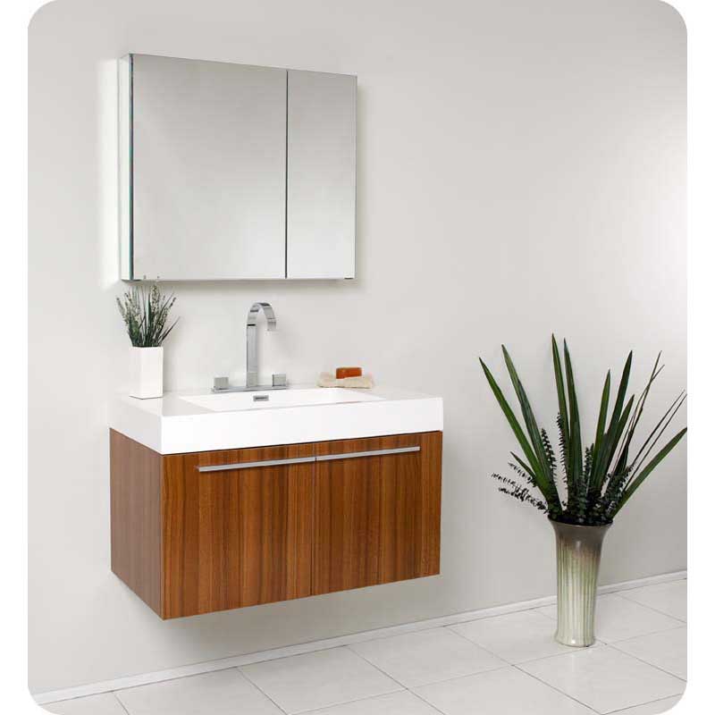 Fresca FVN8090TK Vista Teak Modern Bathroom Vanity with Medicine Cabinet