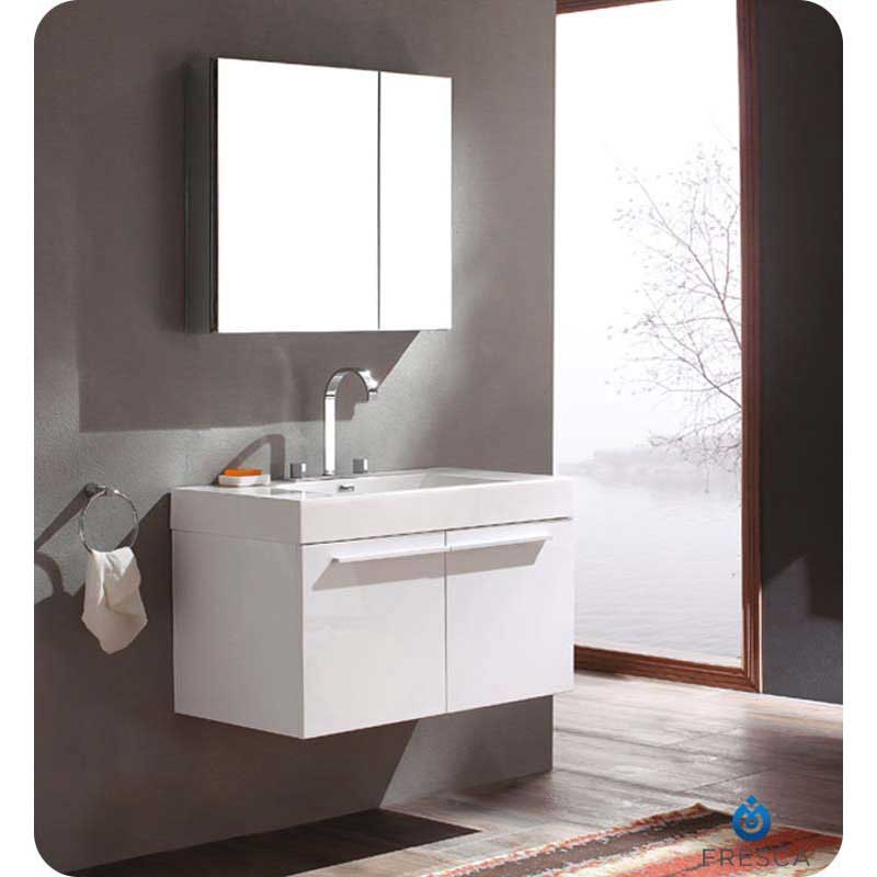 Fresca FVN8090WH Vista White Modern Bathroom Vanity with Medicine Cabinet