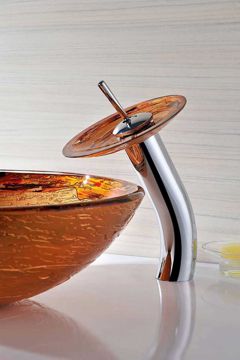 Anzzi Stanza Series Deco-Glass Vessel Sink in Lustrous Brown with Matching Chrome Waterfall Faucet 5