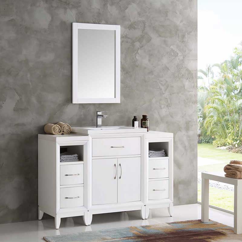 Fresca Cambridge 48" White Traditional Bathroom Vanity with Mirror 2