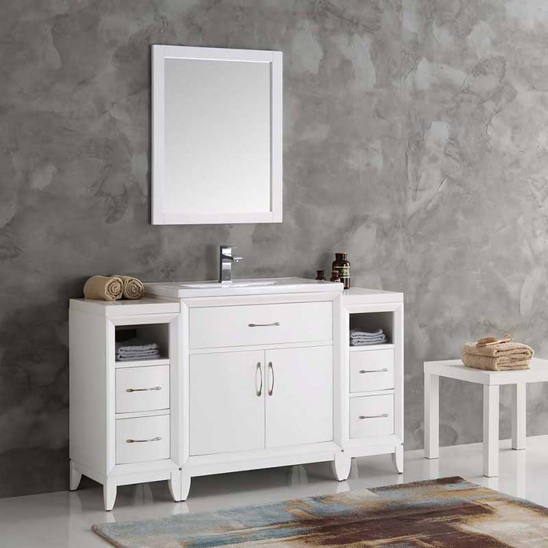 Fresca Cambridge 54" White Traditional Bathroom Vanity with Mirror 2