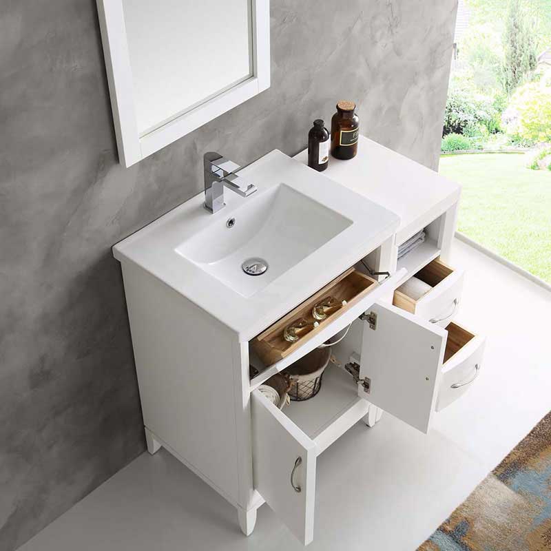 Fresca Cambridge 36" White Traditional Bathroom Vanity with Mirror 5