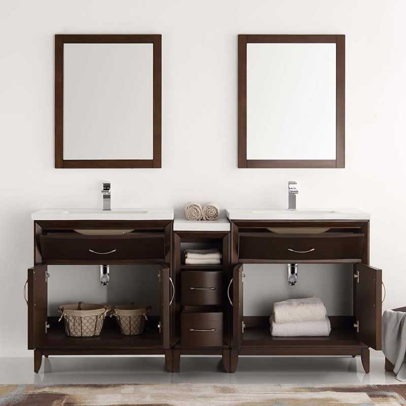 Fresca Cambridge 72" Antique Coffee Double Sink Traditional Bathroom Vanity with Mirrors 4