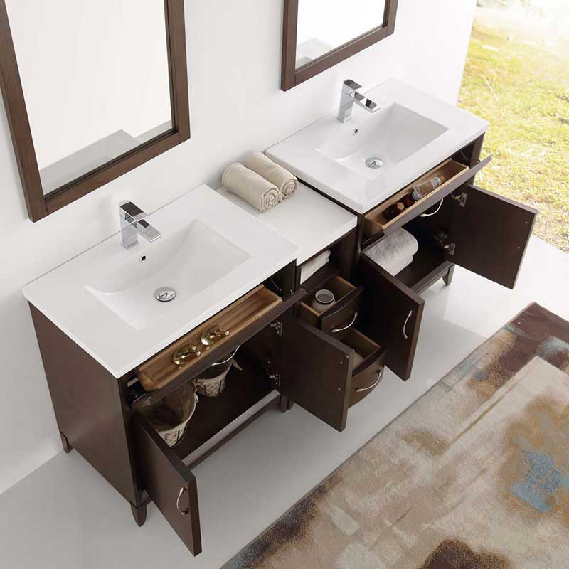 Fresca Cambridge 72" Antique Coffee Double Sink Traditional Bathroom Vanity with Mirrors 5