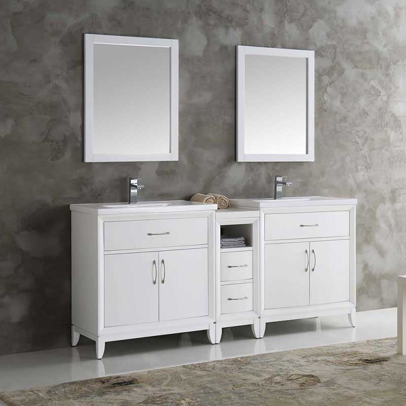 Fresca Cambridge 72" White Double Sink Traditional Bathroom Vanity with Mirrors 2