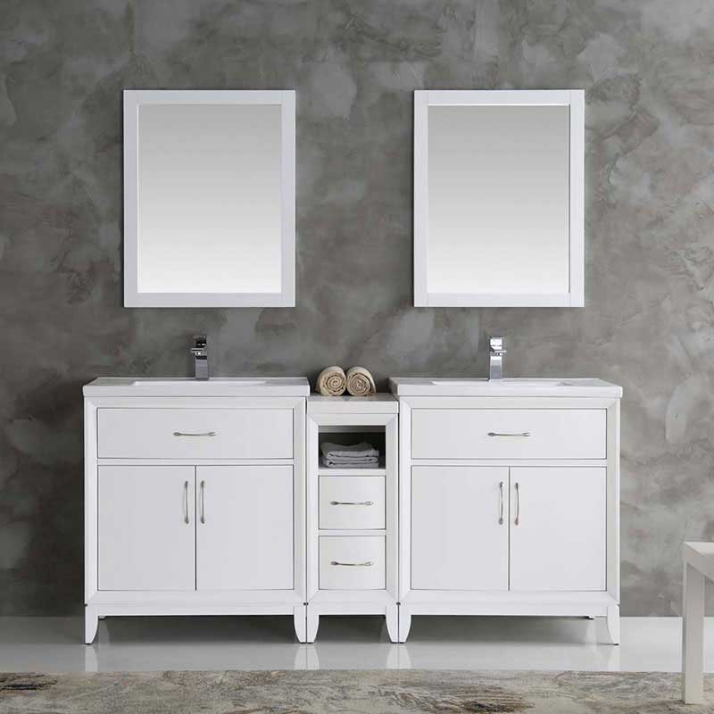 Fresca Cambridge 72" White Double Sink Traditional Bathroom Vanity with Mirrors 3