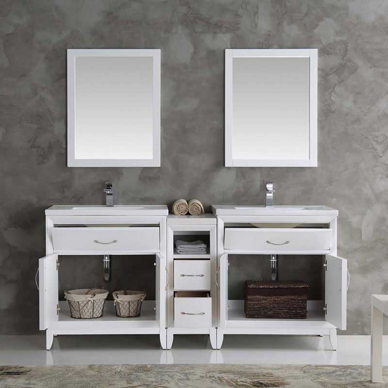 Fresca Cambridge 72" White Double Sink Traditional Bathroom Vanity with Mirrors 4