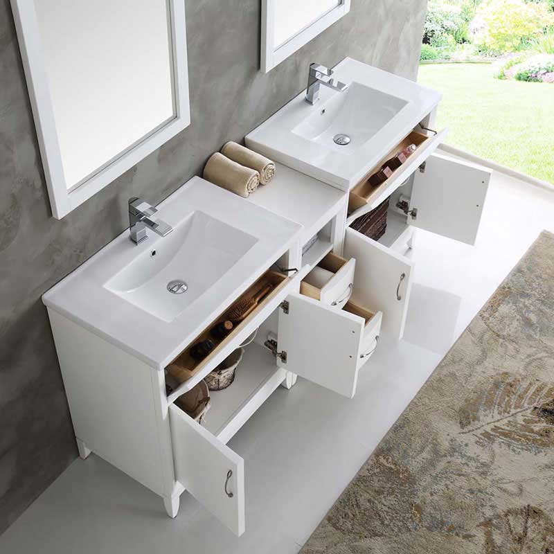 Fresca Cambridge 72" White Double Sink Traditional Bathroom Vanity with Mirrors 5