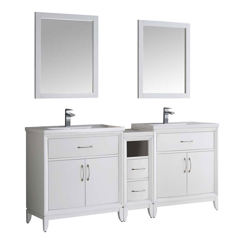 Fresca Cambridge 72" White Double Sink Traditional Bathroom Vanity with Mirrors