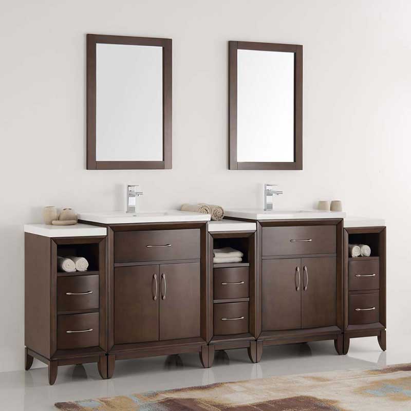 Fresca Cambridge 84" Antique Coffee Double Sink Traditional Bathroom Vanity with Mirrors 2