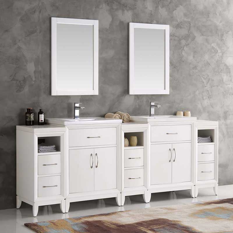 Fresca Cambridge 84" White Double Sink Traditional Bathroom Vanity with Mirrors 2