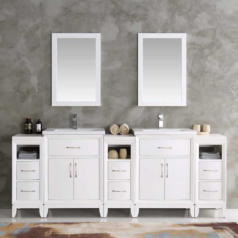 Fresca Cambridge 84" White Double Sink Traditional Bathroom Vanity with Mirrors 3