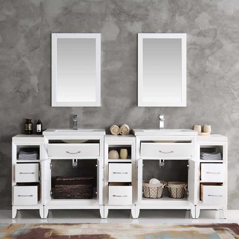 Fresca Cambridge 84" White Double Sink Traditional Bathroom Vanity with Mirrors 4