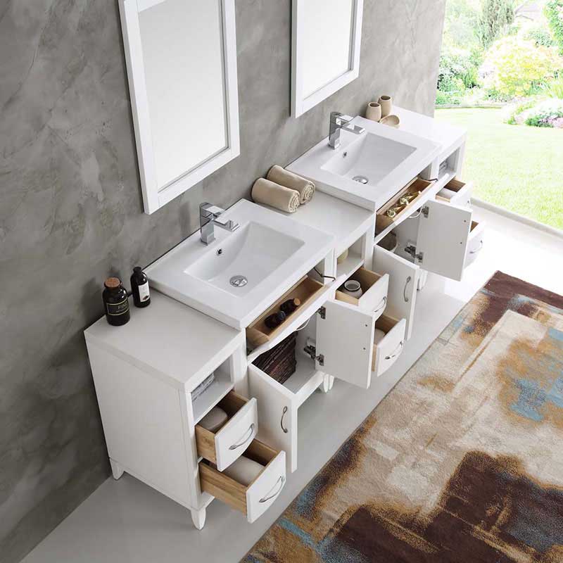 Fresca Cambridge 84" White Double Sink Traditional Bathroom Vanity with Mirrors 5