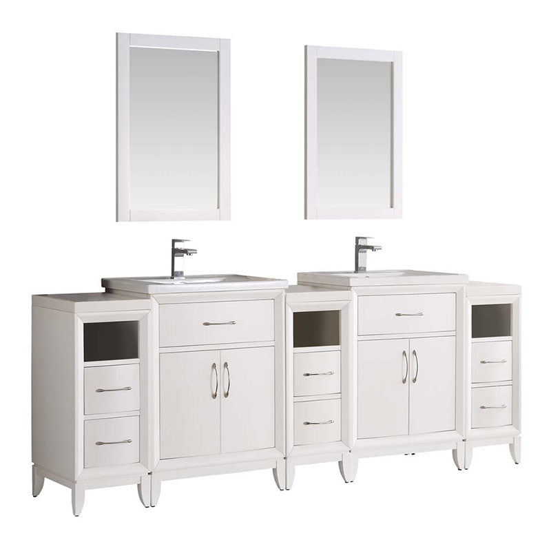 Fresca Cambridge 84" White Double Sink Traditional Bathroom Vanity with Mirrors