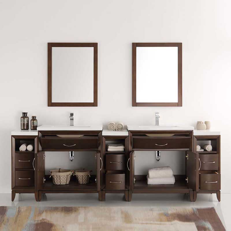 Fresca Cambridge 96" Antique Coffee Double Sink Traditional Bathroom Vanity with Mirrors 4