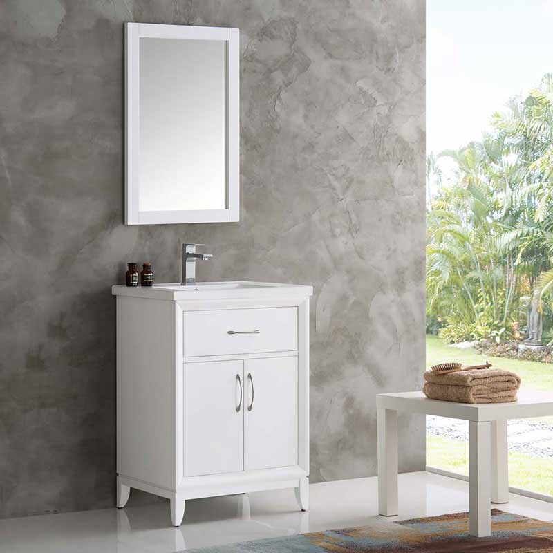 Fresca Cambridge 24" White Traditional Bathroom Vanity with Mirror 2