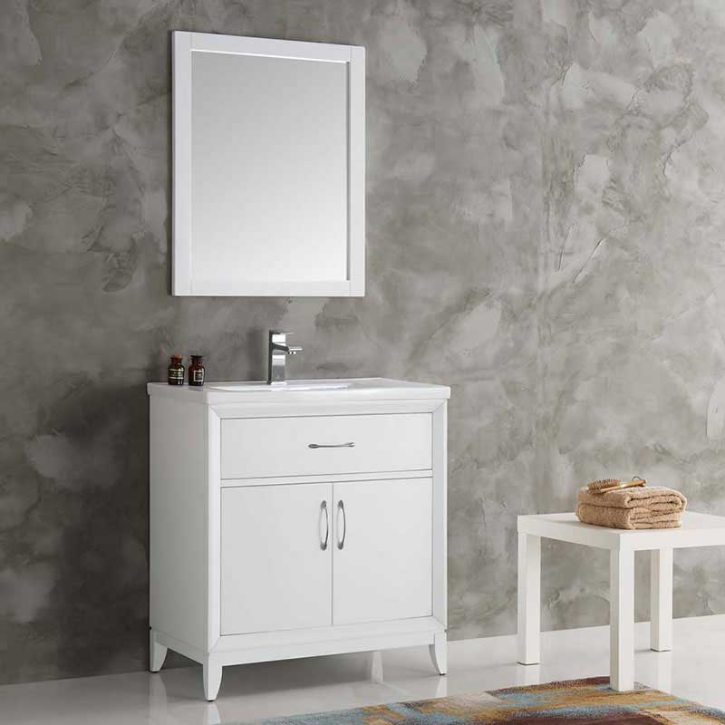 Fresca Cambridge 30" White Traditional Bathroom Vanity with Mirror 2