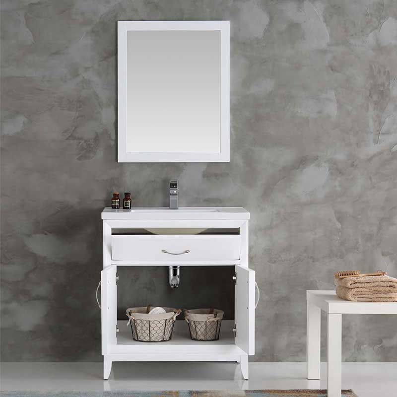 Fresca Cambridge 30" White Traditional Bathroom Vanity with Mirror 4