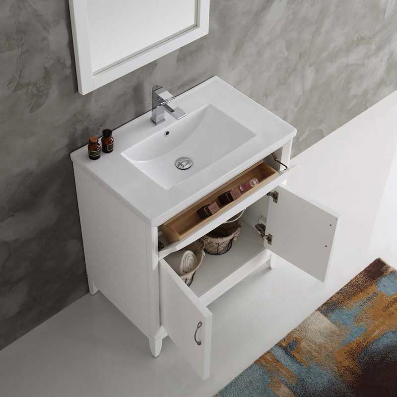 Fresca Cambridge 30" White Traditional Bathroom Vanity with Mirror 5