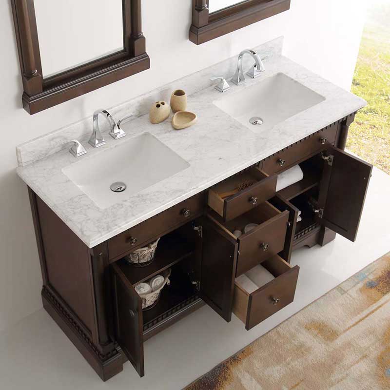 Fresca Kingston 60" Antique Coffee Double Sink Traditional Bathroom Vanity with Mirrors 5