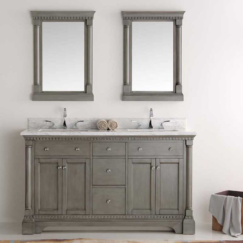 Fresca Kingston 60" Antique Silver Double Sink Traditional Bathroom Vanity with Mirrors 3