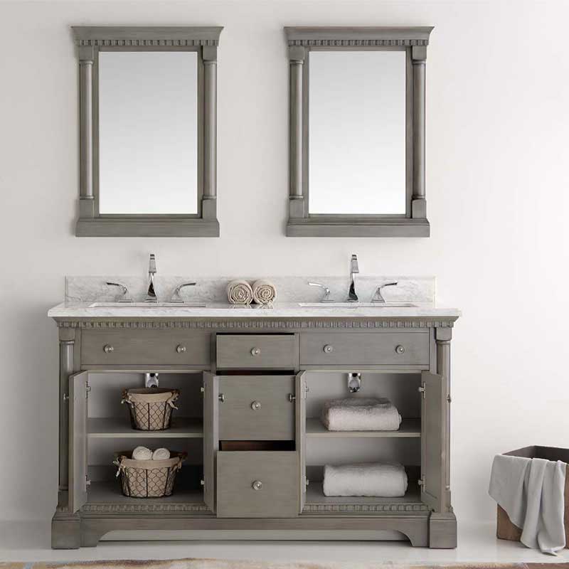 Fresca Kingston 60" Antique Silver Double Sink Traditional Bathroom Vanity with Mirrors 4
