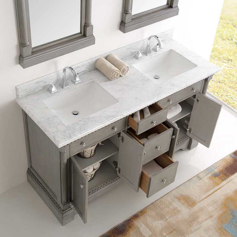Fresca Kingston 60" Antique Silver Double Sink Traditional Bathroom Vanity with Mirrors 5
