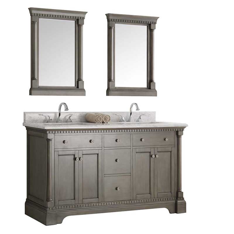 Fresca Kingston 60" Antique Silver Double Sink Traditional Bathroom Vanity with Mirrors
