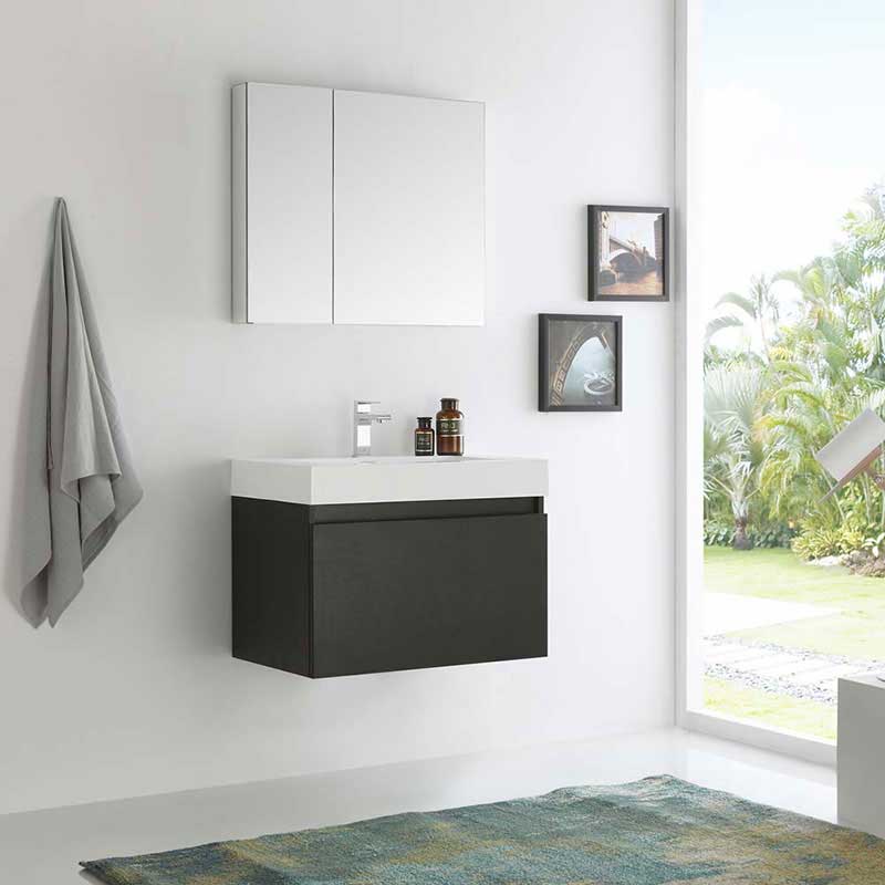 Fresca Mezzo 30" Black Wall Hung Modern Bathroom Vanity with Medicine Cabinet 2