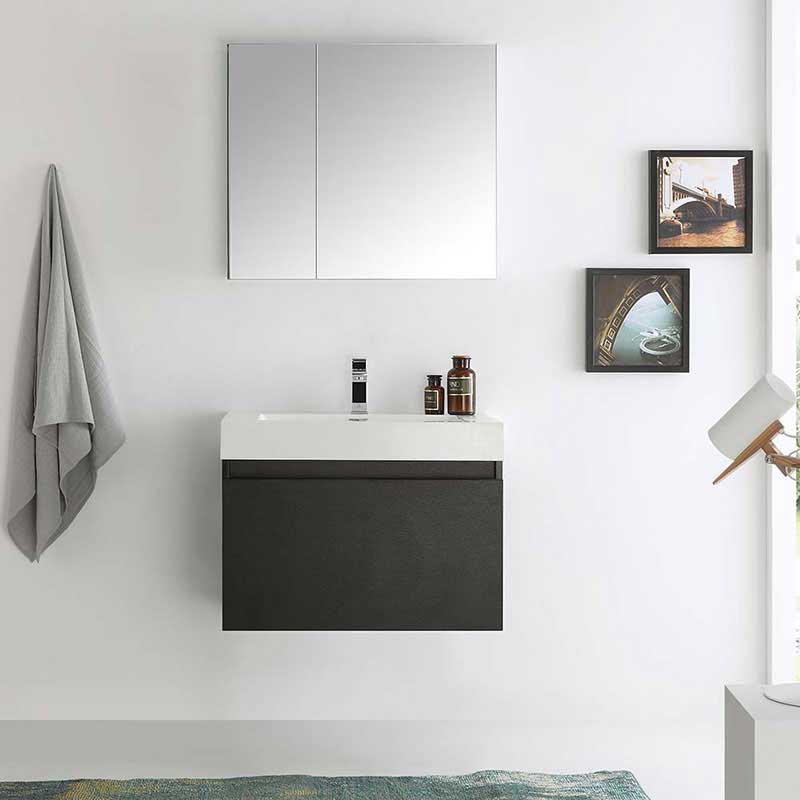 Fresca Mezzo 30" Black Wall Hung Modern Bathroom Vanity with Medicine Cabinet 3