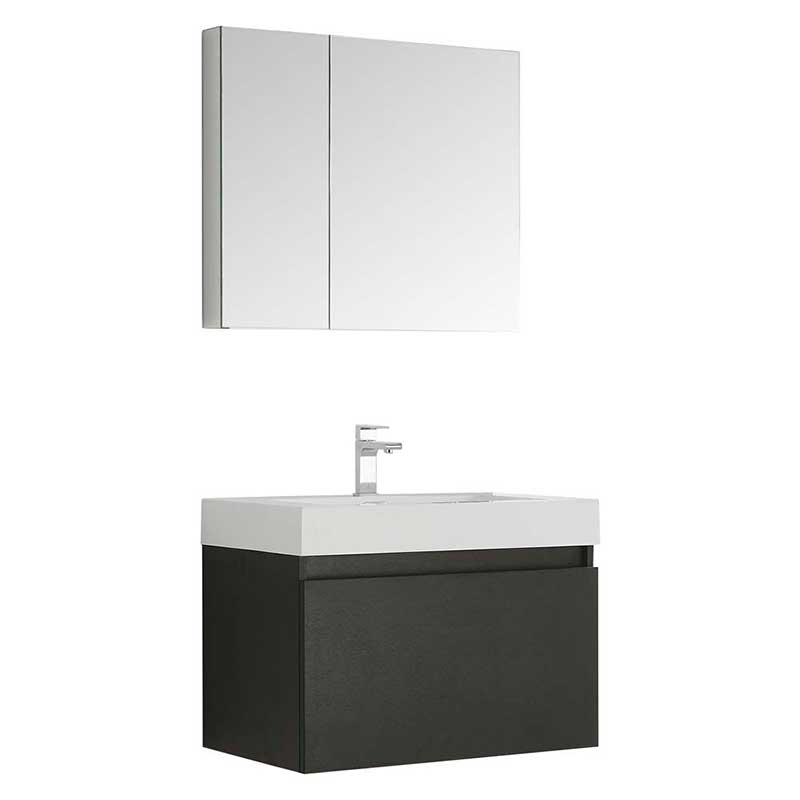 Fresca Mezzo 30" Black Wall Hung Modern Bathroom Vanity with Medicine Cabinet