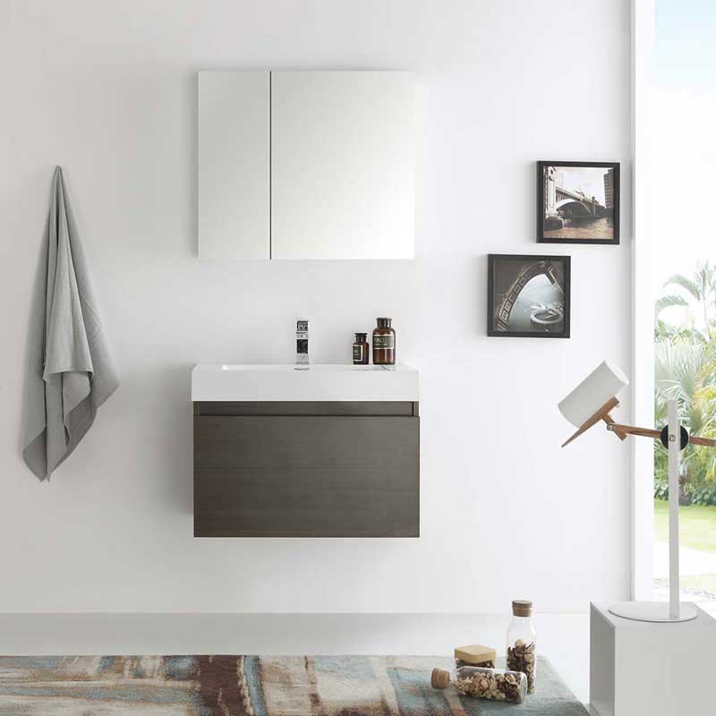 Fresca Mezzo 30" Gray Oak Wall Hung Modern Bathroom Vanity with Medicine Cabinet 3