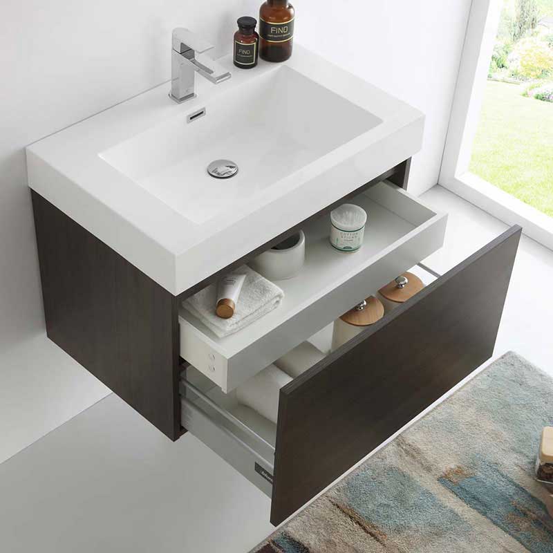 Fresca Mezzo 30" Gray Oak Wall Hung Modern Bathroom Vanity with Medicine Cabinet 6