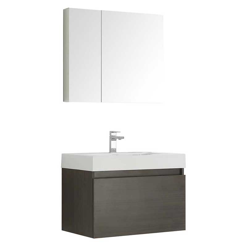 Fresca Mezzo 30" Gray Oak Wall Hung Modern Bathroom Vanity with Medicine Cabinet